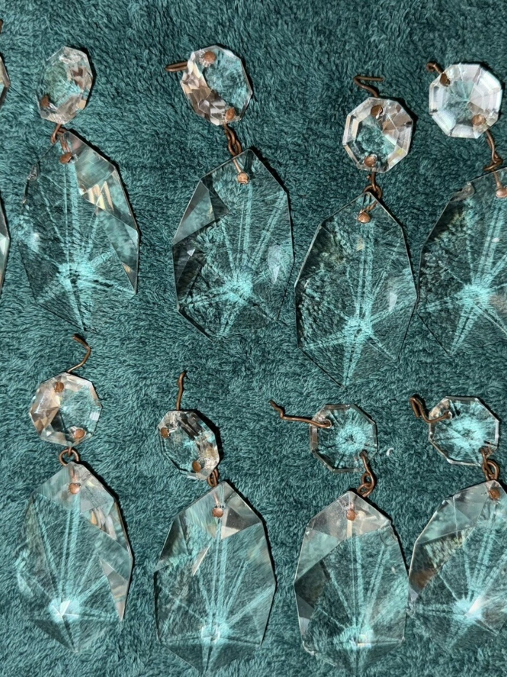 12 Antique Heavy Lead Crystal 1-7/8“Chandelier Prisms, Buttons, Rare Matching